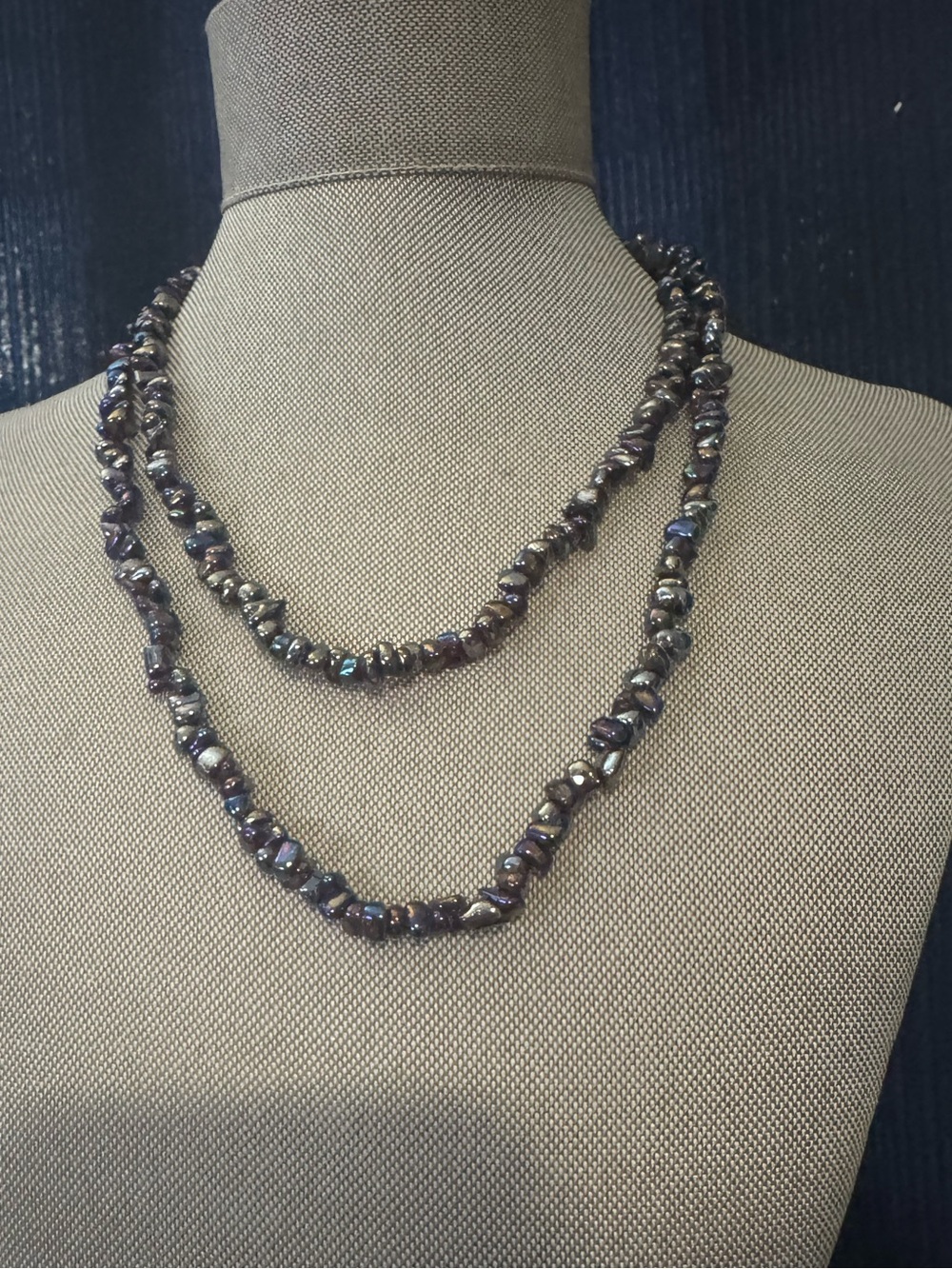 Iridescent Black Pearl Beaded Double Strand Necklace